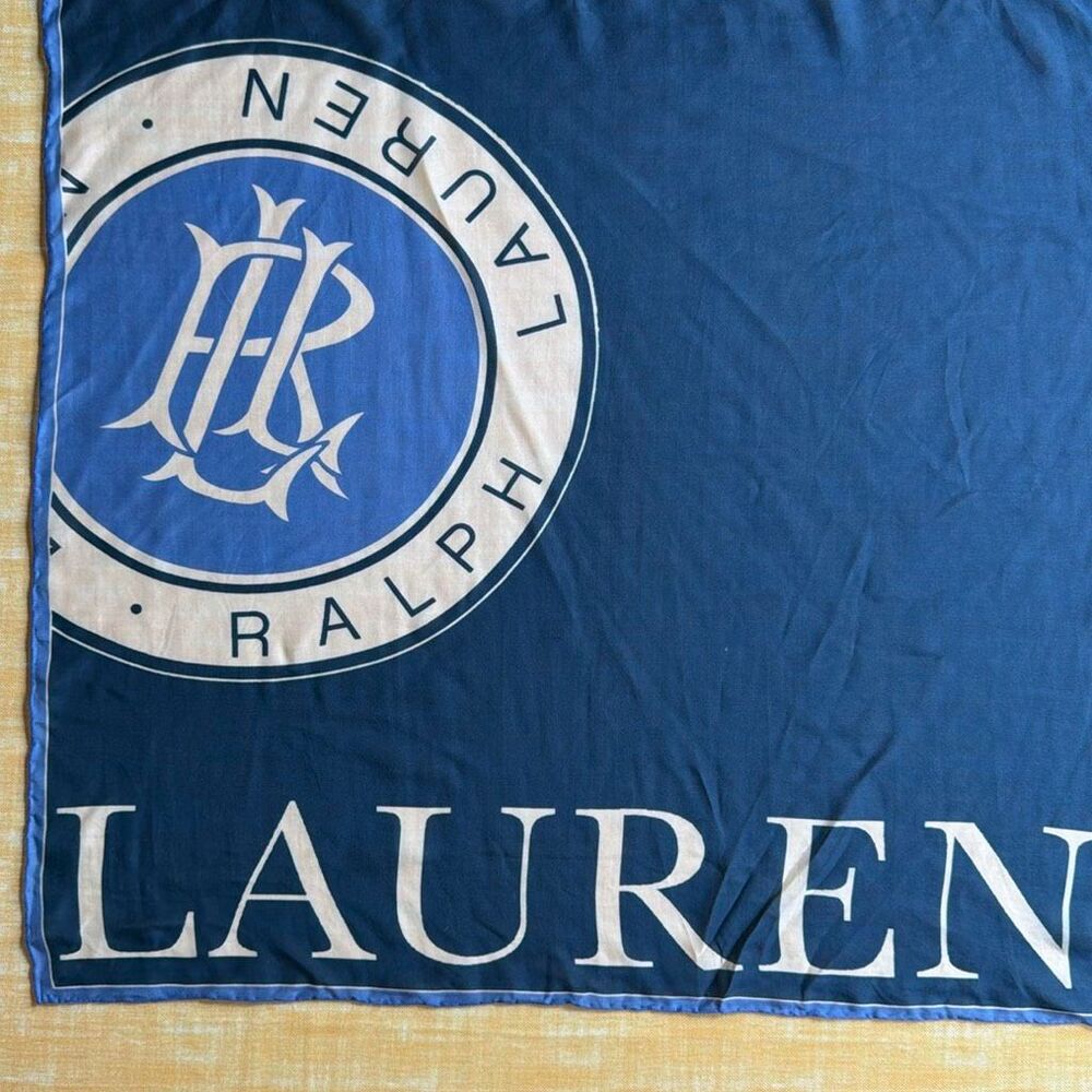 Lauren Ralph Lauren Logo Silk Blend Foulard Scarf prominent Circular Monogram Cr